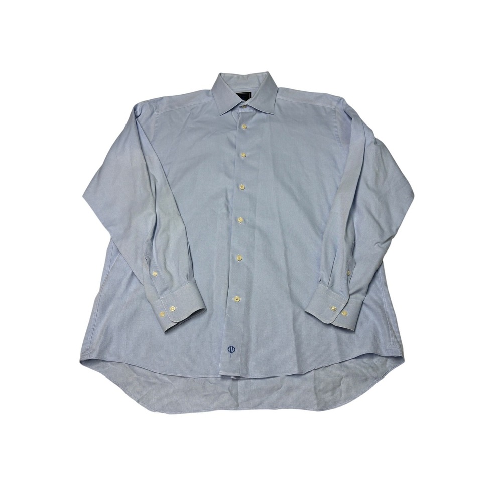 David Donahue Mens Light Blue Dobby Cotton Dress Shirt Mens 16.5 34/35 Spread